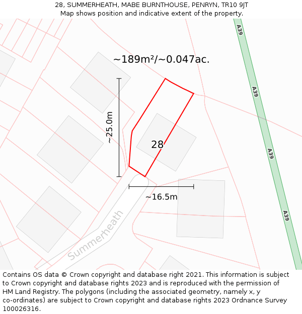 28, SUMMERHEATH, MABE BURNTHOUSE, PENRYN, TR10 9JT: Plot and title map