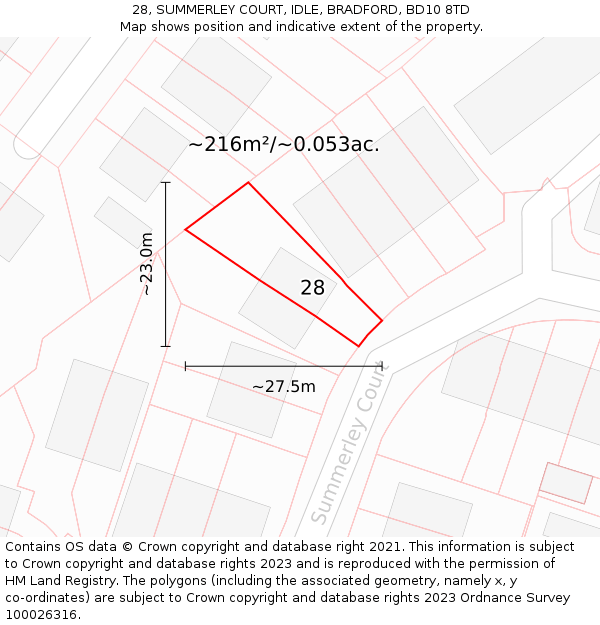 28, SUMMERLEY COURT, IDLE, BRADFORD, BD10 8TD: Plot and title map