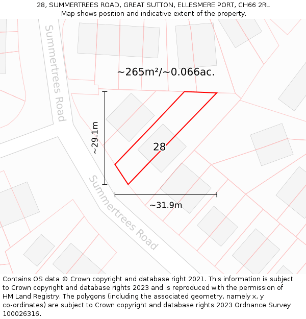 28, SUMMERTREES ROAD, GREAT SUTTON, ELLESMERE PORT, CH66 2RL: Plot and title map