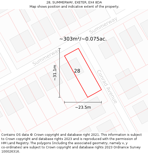 28, SUMMERWAY, EXETER, EX4 8DA: Plot and title map
