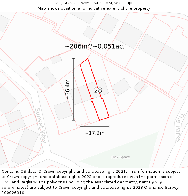 28, SUNSET WAY, EVESHAM, WR11 3JX: Plot and title map