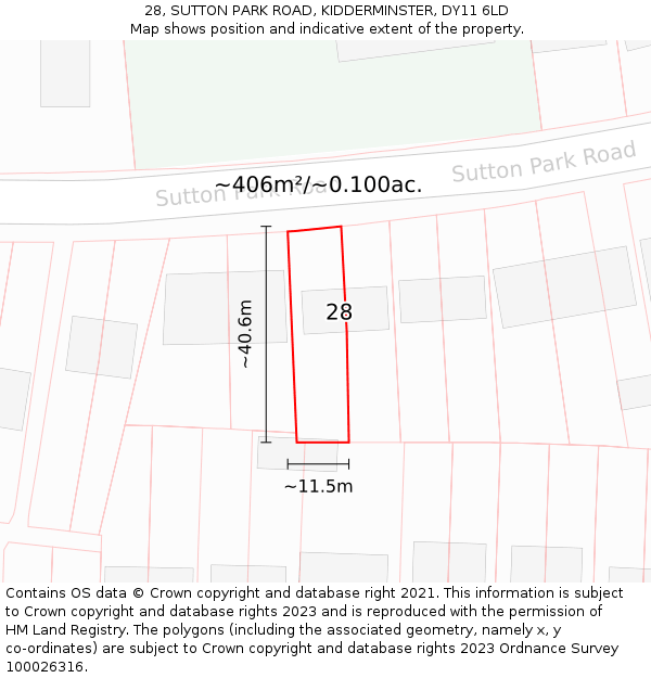 28, SUTTON PARK ROAD, KIDDERMINSTER, DY11 6LD: Plot and title map