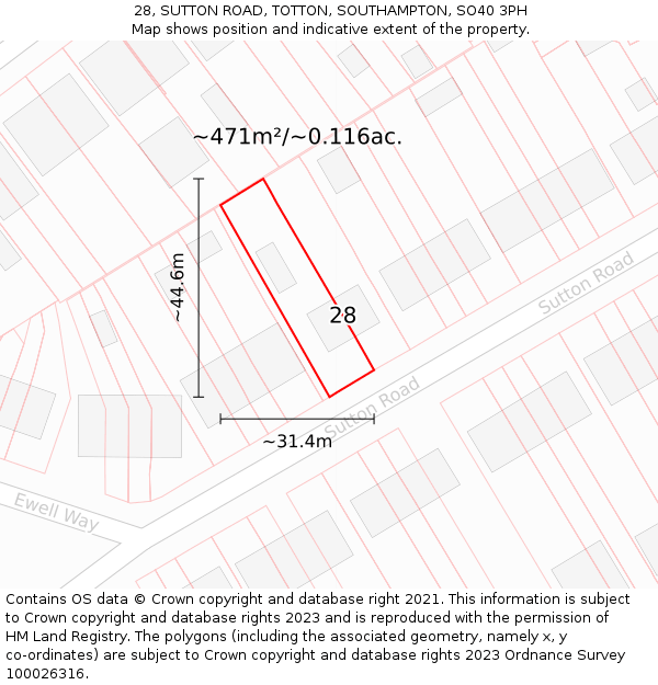 28, SUTTON ROAD, TOTTON, SOUTHAMPTON, SO40 3PH: Plot and title map