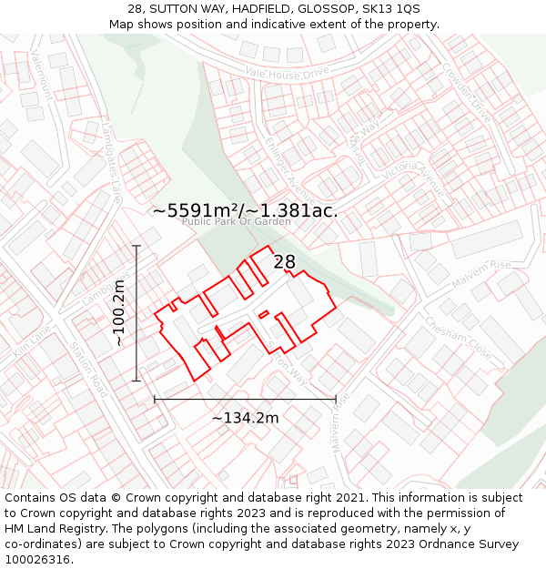28, SUTTON WAY, HADFIELD, GLOSSOP, SK13 1QS: Plot and title map