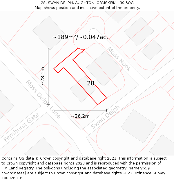 28, SWAN DELPH, AUGHTON, ORMSKIRK, L39 5QG: Plot and title map