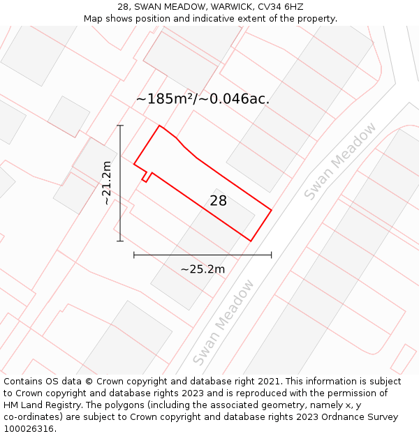 28, SWAN MEADOW, WARWICK, CV34 6HZ: Plot and title map