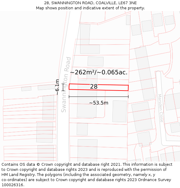 28, SWANNINGTON ROAD, COALVILLE, LE67 3NE: Plot and title map