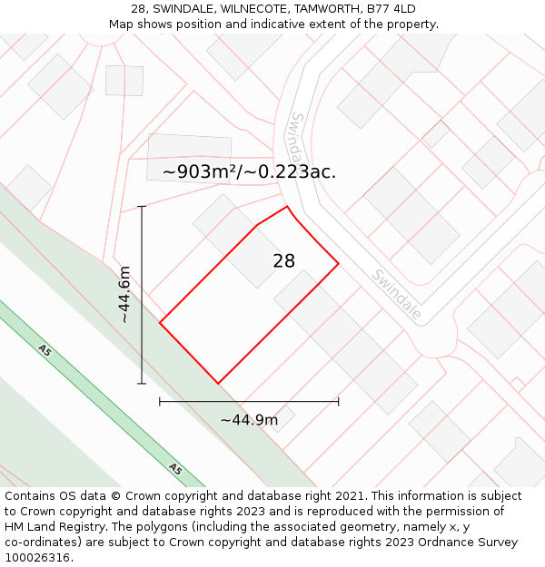 28, SWINDALE, WILNECOTE, TAMWORTH, B77 4LD: Plot and title map