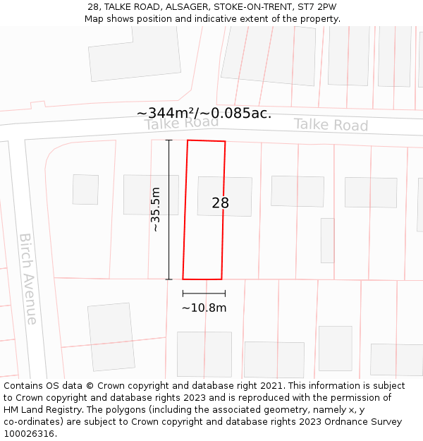 28, TALKE ROAD, ALSAGER, STOKE-ON-TRENT, ST7 2PW: Plot and title map