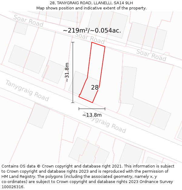 28, TANYGRAIG ROAD, LLANELLI, SA14 9LH: Plot and title map