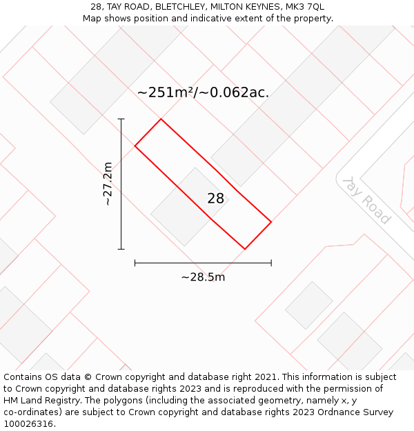 28, TAY ROAD, BLETCHLEY, MILTON KEYNES, MK3 7QL: Plot and title map