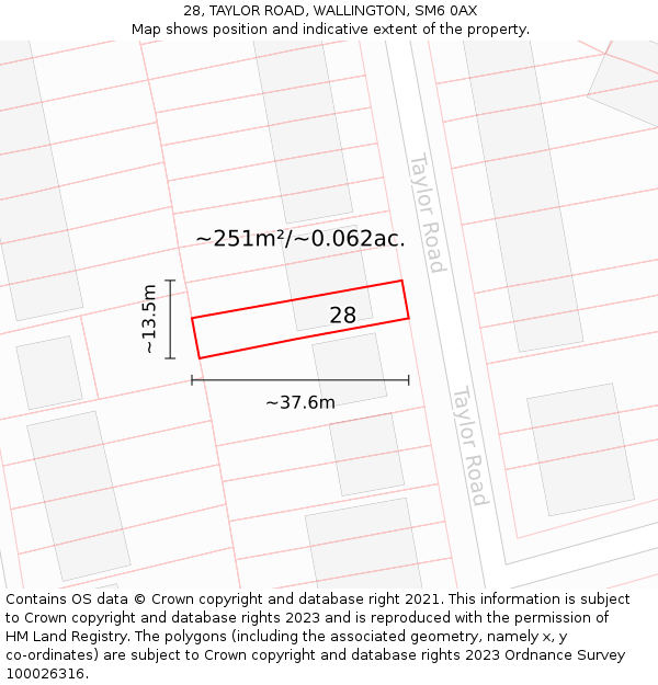28, TAYLOR ROAD, WALLINGTON, SM6 0AX: Plot and title map