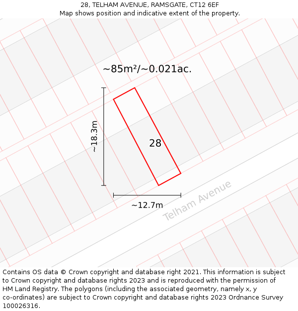 28, TELHAM AVENUE, RAMSGATE, CT12 6EF: Plot and title map