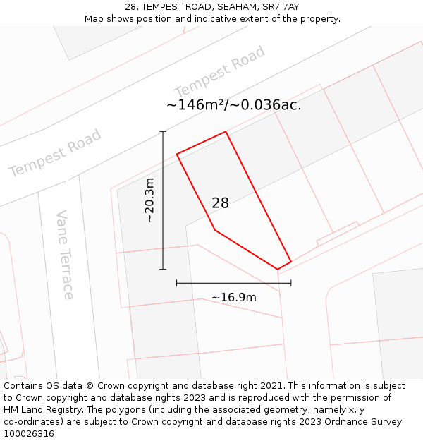 28, TEMPEST ROAD, SEAHAM, SR7 7AY: Plot and title map