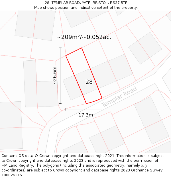 28, TEMPLAR ROAD, YATE, BRISTOL, BS37 5TF: Plot and title map