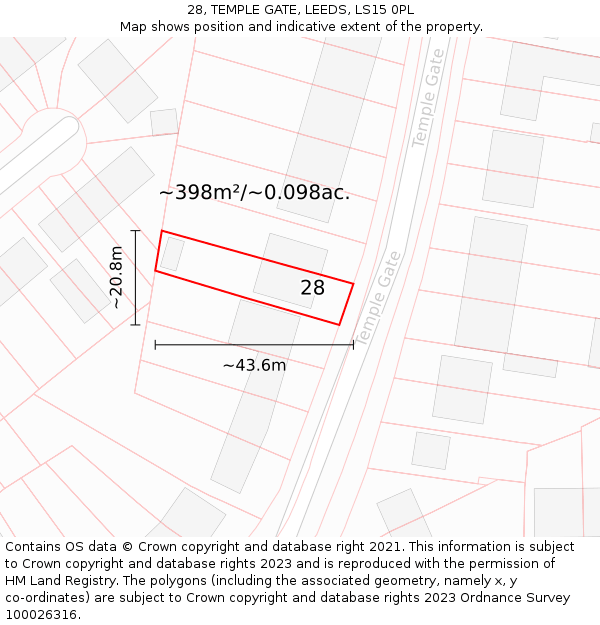 28, TEMPLE GATE, LEEDS, LS15 0PL: Plot and title map