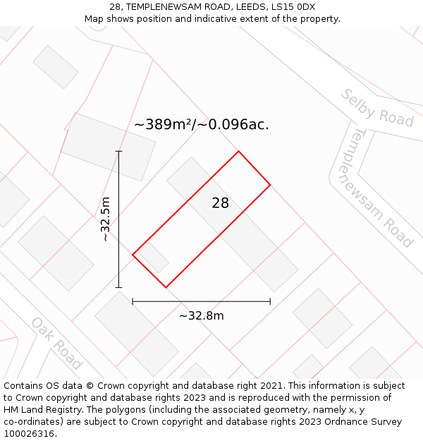 28, TEMPLENEWSAM ROAD, LEEDS, LS15 0DX: Plot and title map
