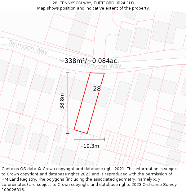 28, TENNYSON WAY, THETFORD, IP24 1LD: Plot and title map
