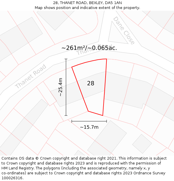 28, THANET ROAD, BEXLEY, DA5 1AN: Plot and title map