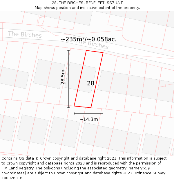 28, THE BIRCHES, BENFLEET, SS7 4NT: Plot and title map