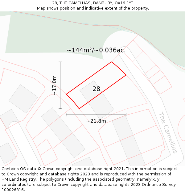 28, THE CAMELLIAS, BANBURY, OX16 1YT: Plot and title map