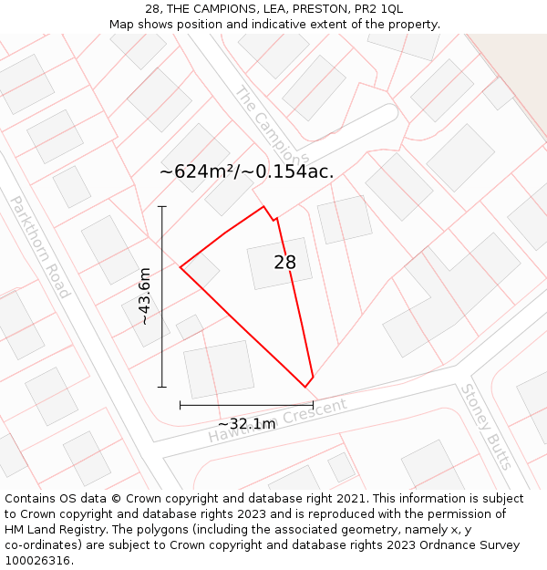 28, THE CAMPIONS, LEA, PRESTON, PR2 1QL: Plot and title map