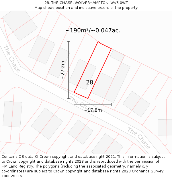 28, THE CHASE, WOLVERHAMPTON, WV6 0WZ: Plot and title map
