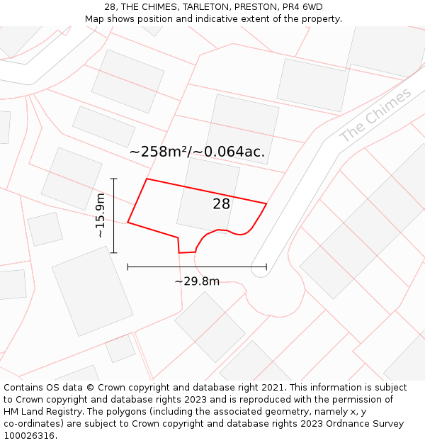 28, THE CHIMES, TARLETON, PRESTON, PR4 6WD: Plot and title map