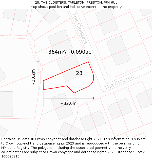 28, THE CLOISTERS, TARLETON, PRESTON, PR4 6UL: Plot and title map