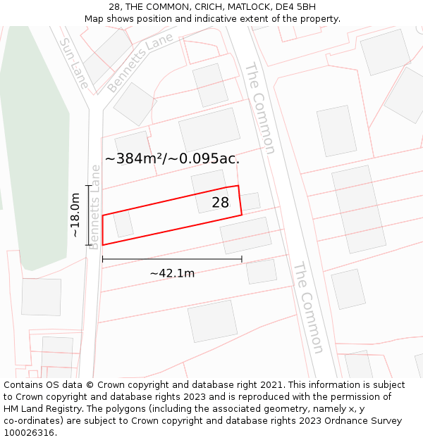 28, THE COMMON, CRICH, MATLOCK, DE4 5BH: Plot and title map