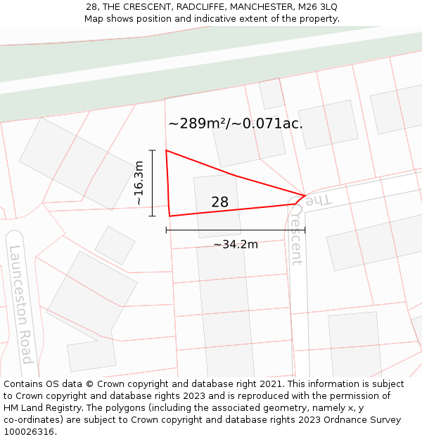 28, THE CRESCENT, RADCLIFFE, MANCHESTER, M26 3LQ: Plot and title map