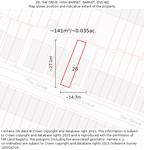 28, THE DRIVE, HIGH BARNET, BARNET, EN5 4JQ: Plot and title map
