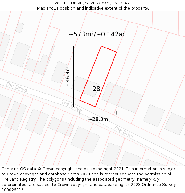 28, THE DRIVE, SEVENOAKS, TN13 3AE: Plot and title map
