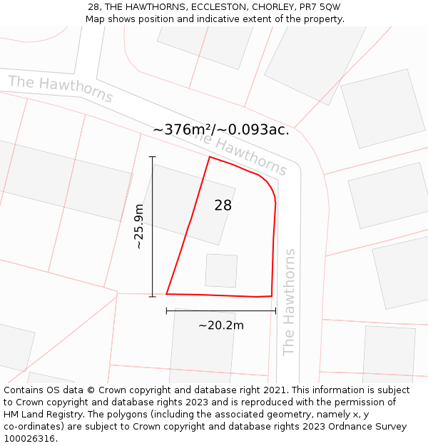 28, THE HAWTHORNS, ECCLESTON, CHORLEY, PR7 5QW: Plot and title map