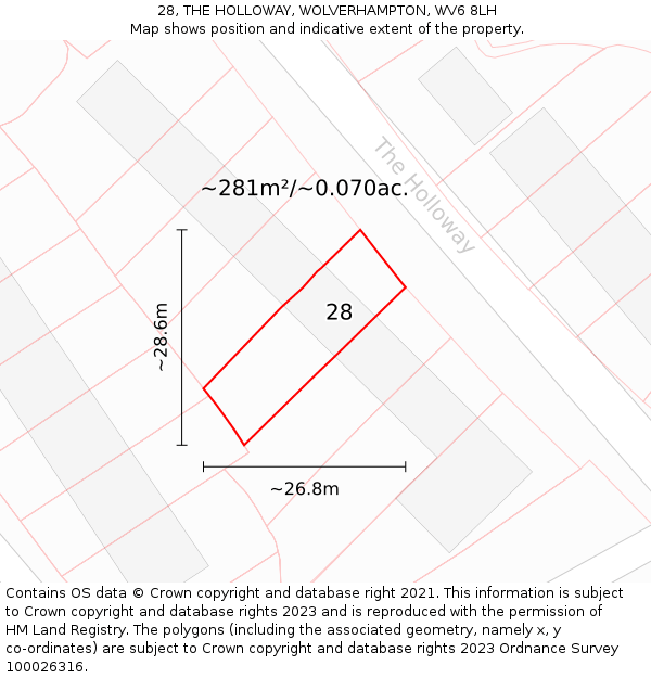 28, THE HOLLOWAY, WOLVERHAMPTON, WV6 8LH: Plot and title map