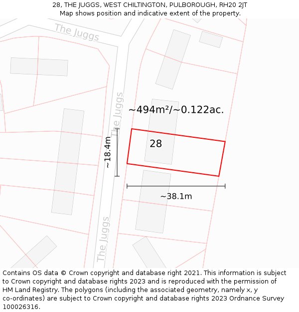 28, THE JUGGS, WEST CHILTINGTON, PULBOROUGH, RH20 2JT: Plot and title map