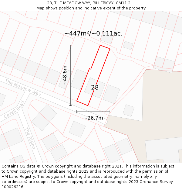 28, THE MEADOW WAY, BILLERICAY, CM11 2HL: Plot and title map