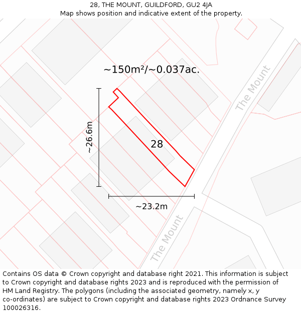 28, THE MOUNT, GUILDFORD, GU2 4JA: Plot and title map