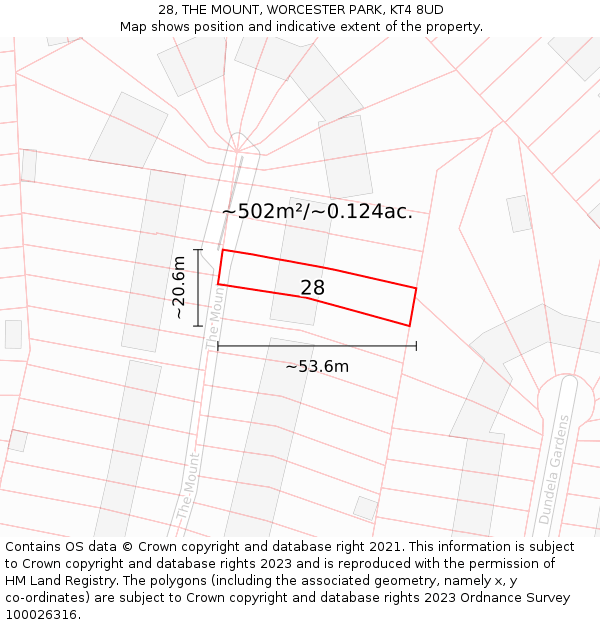 28, THE MOUNT, WORCESTER PARK, KT4 8UD: Plot and title map