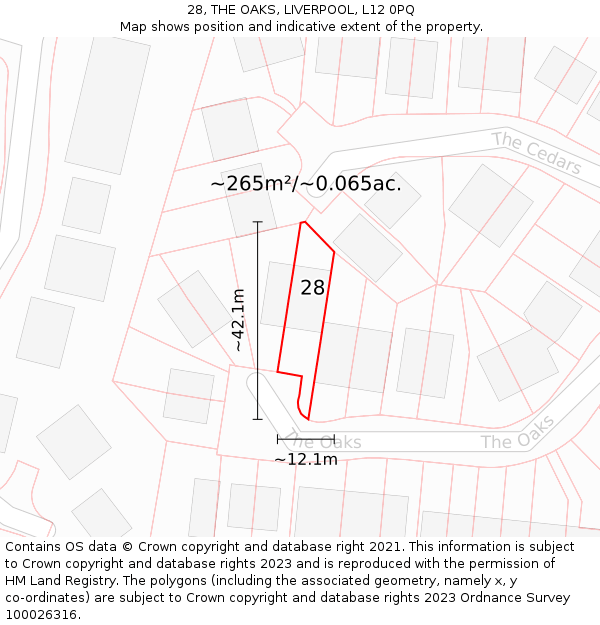 28, THE OAKS, LIVERPOOL, L12 0PQ: Plot and title map