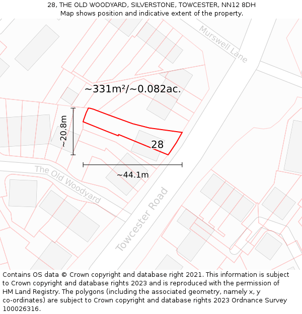 28, THE OLD WOODYARD, SILVERSTONE, TOWCESTER, NN12 8DH: Plot and title map
