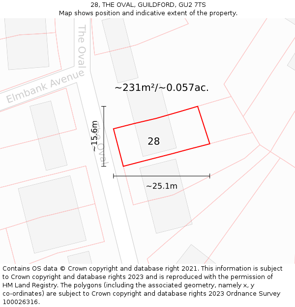 28, THE OVAL, GUILDFORD, GU2 7TS: Plot and title map