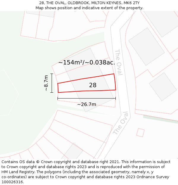28, THE OVAL, OLDBROOK, MILTON KEYNES, MK6 2TY: Plot and title map