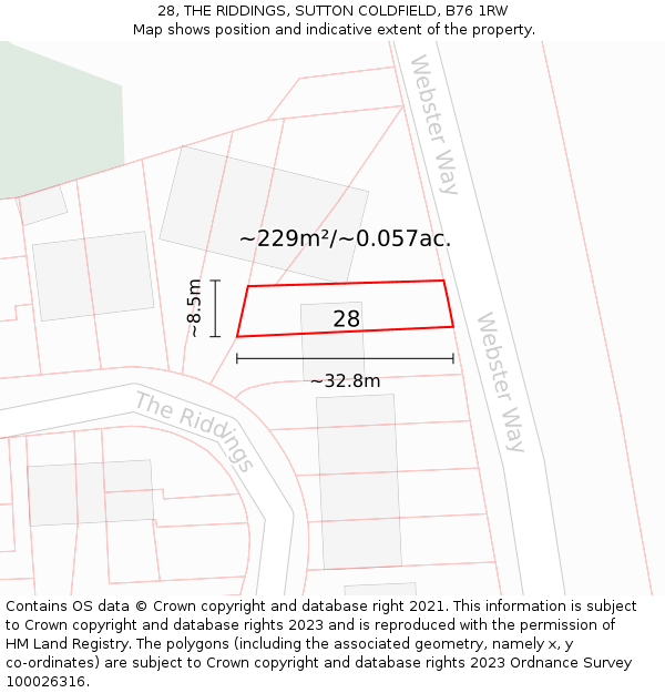 28, THE RIDDINGS, SUTTON COLDFIELD, B76 1RW: Plot and title map