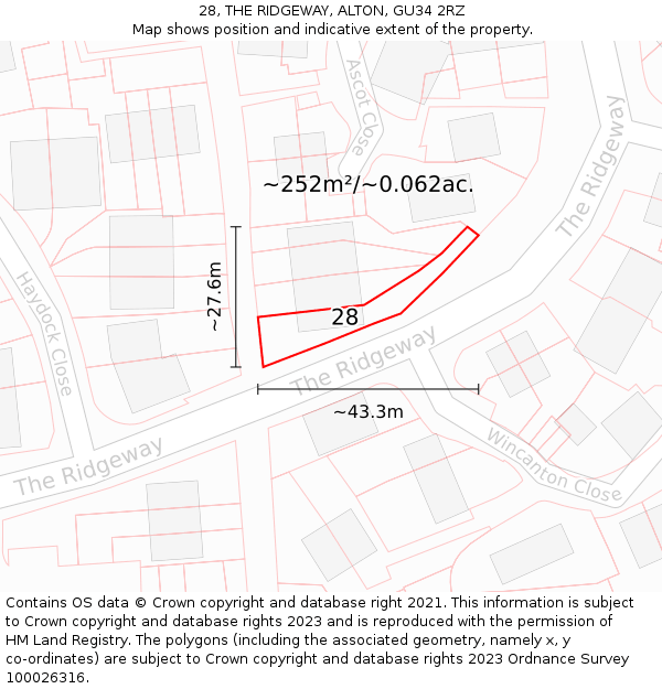 28, THE RIDGEWAY, ALTON, GU34 2RZ: Plot and title map