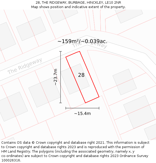 28, THE RIDGEWAY, BURBAGE, HINCKLEY, LE10 2NR: Plot and title map