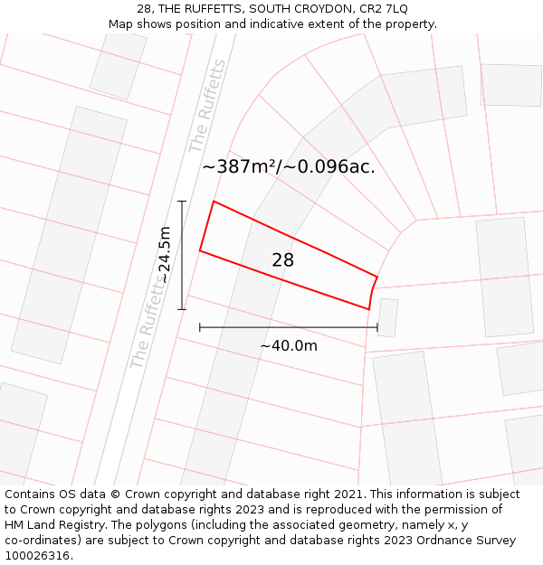 28, THE RUFFETTS, SOUTH CROYDON, CR2 7LQ: Plot and title map