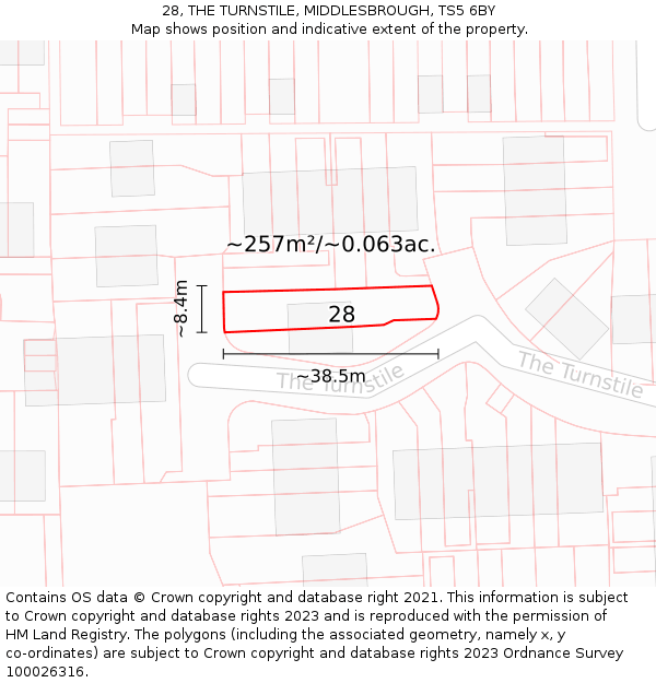 28, THE TURNSTILE, MIDDLESBROUGH, TS5 6BY: Plot and title map