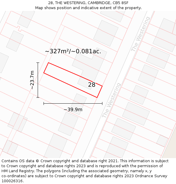 28, THE WESTERING, CAMBRIDGE, CB5 8SF: Plot and title map