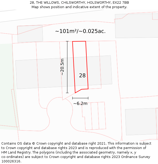 28, THE WILLOWS, CHILSWORTHY, HOLSWORTHY, EX22 7BB: Plot and title map